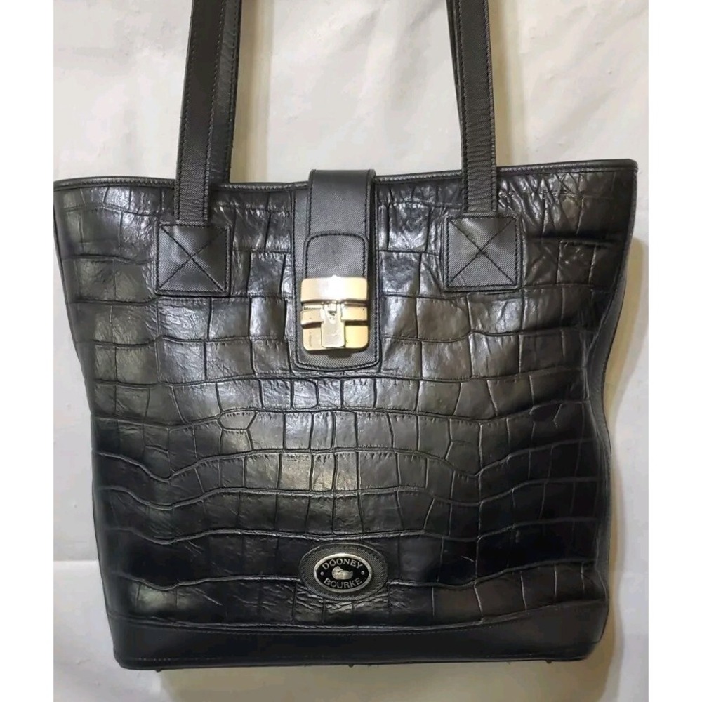 Dooney & Bourke Handbag‎ Black Crocodile Embossed Leather Satchel Tote Purse